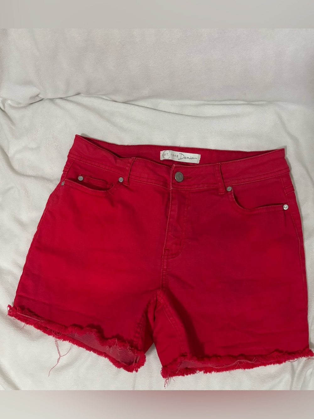 Bright Red Women's Frayed Hem Shorts